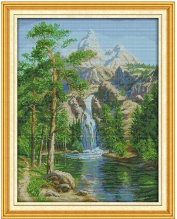 Korssting pakke - Fjell og vannfall 42x52cm (Påtegnet)