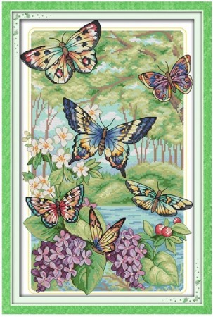 Korssting pakke - Sommerfugler i skogen 32x47cm