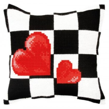 Korssting pute - Hearts 40x40cm