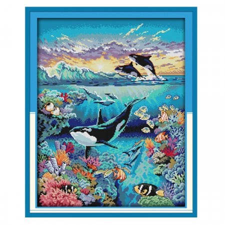 Korssting pakke - Verden under vann 40x49cm (Påtegnet)