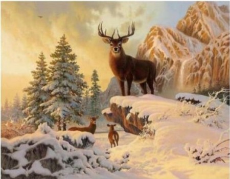 Diamond painting - Hjort i snøen 40x50 cm