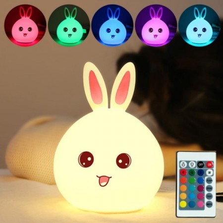 Kanin LED nattlampe m/fjernkontroll