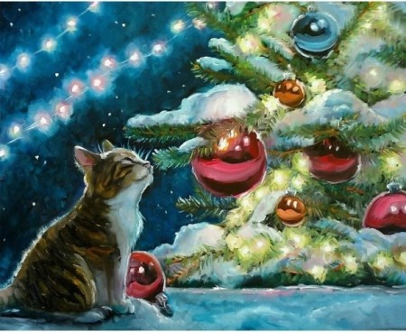Paint By Numbers - Katt og julekuler 40x50cm