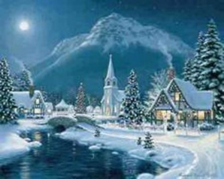 Diamond painting - Vinter landsby 40x50 cm