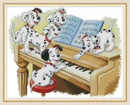 Korssting pakke - Fem dalmatinere spiller klaver 37x30cm