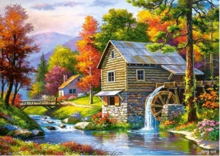 Diamond Painting - Landskap med mølle 50x40cm