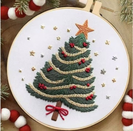 Broderisett med ramme - Juletre 20cm