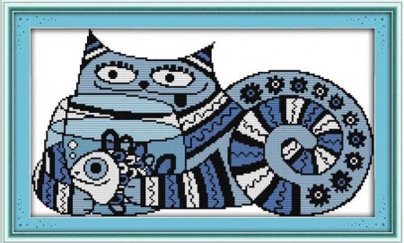 Korssting - Grådig katt 43x27cm