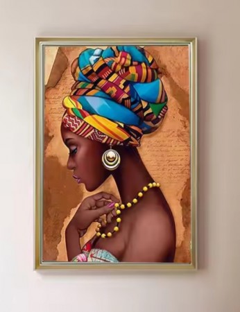 Korssting pakke - Kvinne med fargerik hodebekledning 38x48cm (påtegnet) 14CT