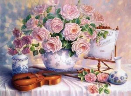 Diamond painting  - Roser og fiolin 40x50 cm
