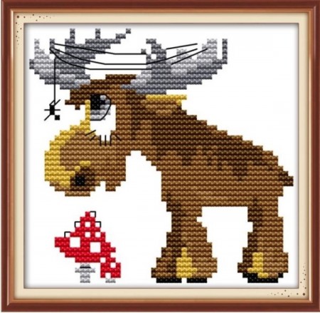 Korssting pakke -  Jule elg 15x14cm (Påtegnet)