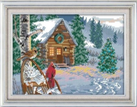 Korssting pakke - Hytte i skogen 31x25cm