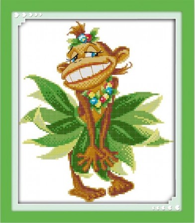 Korssting pakke - Funny monkey 32x36 cm ( Påtegnet )