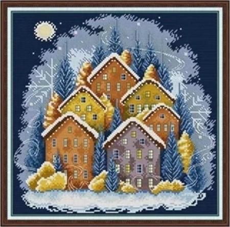 Korssting pakke - Winter Colorful House 33x33cm - 14CT