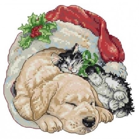 Korssting pakke -  Christmas cat and dog 25x25cm 
