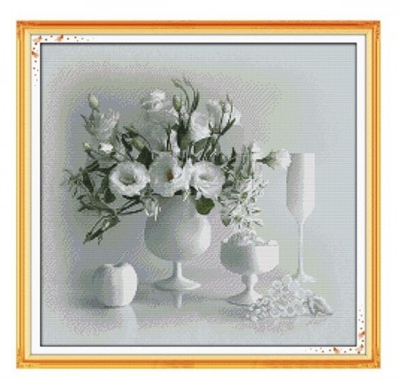 Korsstingpakke - Hvit vase 46x45cm