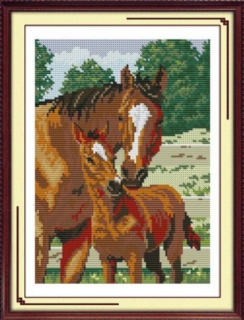 Broderi - Hest med føl 25x32cm