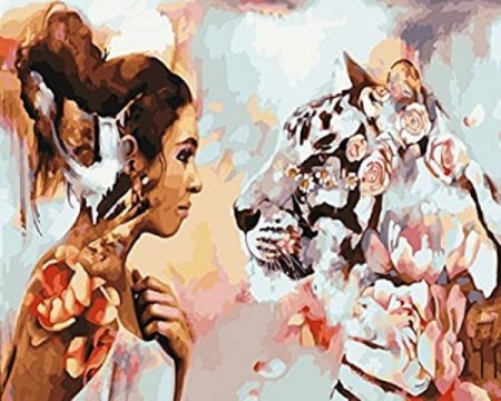 Paint By Numbers - Kvinne og tiger 40x50cm (pt)