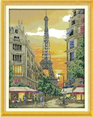 Korssting pakke -   Eiffeltårnet i solnedgang 33x41cm