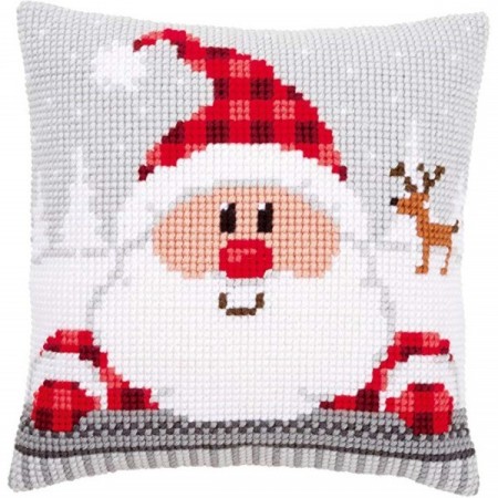 Korssting pute - Julemannen & Rensdyr 40x40cm