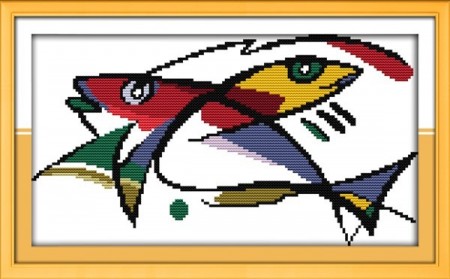 Korssting pakke - Fargerike fisker 43x25cm (Påtegnet)