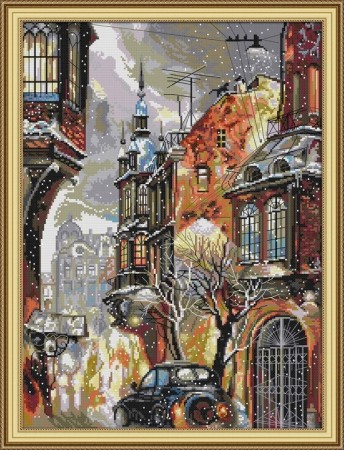 Korssting pakke - Snow in the city 41x53 cm