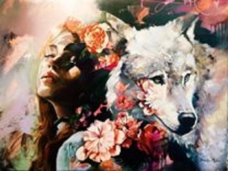 Diamond painting - Kvinne og hvit ulv 40x50 cm