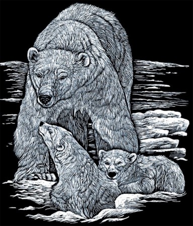 Skrape kunst - Isbjørn motiv på sølv folie