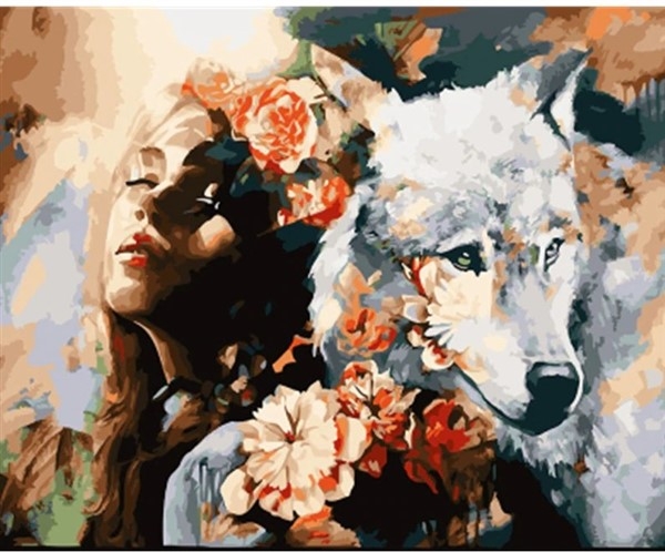 Paint By Numbers Kvinne Og Hvit Ulv 40x50cm Pt Braogbillig No Korssting Pakker Aktivitetssett Hobby Pakker Tankenotter Og Hjernetrim Spill