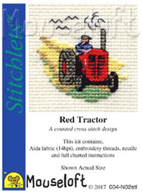 mini korssting - broderi pakke - rød traktor