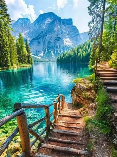 Diamond painting - Naturskjønn fjell og innsjø 45x60cm