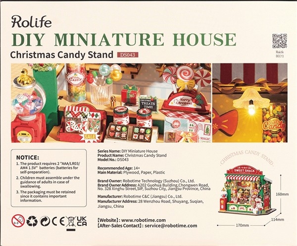 Christmas candy stand - Miniatyr hus byggesett m/ lys