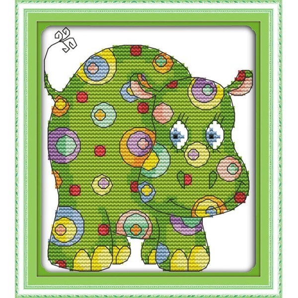 Korssting pakke - Grønn flodhest 20x22cm