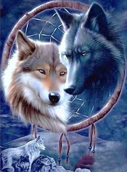 Diamond painting - Dreamcatcher wolves 40x50 cm