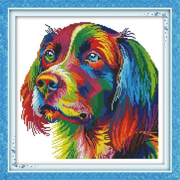 Korssting / Broderipakke - rainbow dog