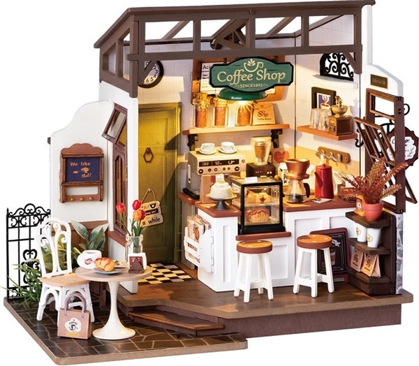 Slow life cafè - Byggesett m/ lys - DIY Miniature Room