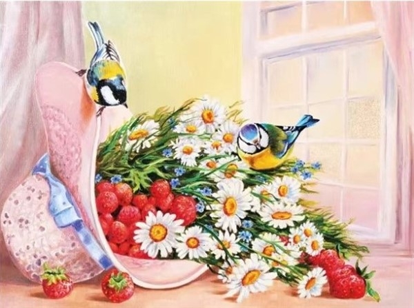Diamond painting - Fugler og blomster 40x50cm