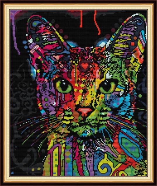 Korssting - broderipakke - Colorful cat