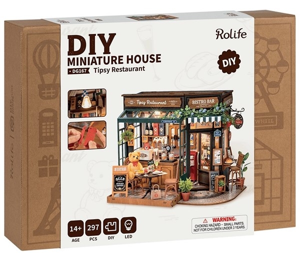 Tipsy Restaurant - Byggesett m/ lys - DIY Miniature Room