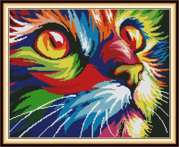 Korssting - broderipakke - Colorful Cat