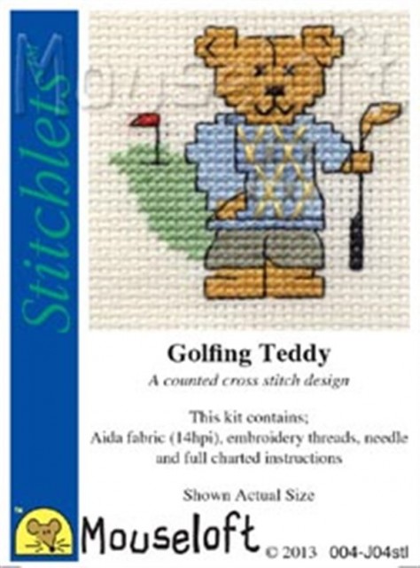 mini korssting - broderi pakke - Golf Teddy
