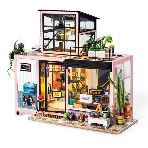 Kevin`s studio - Miniatyr hus - Byggesett i tre med lys