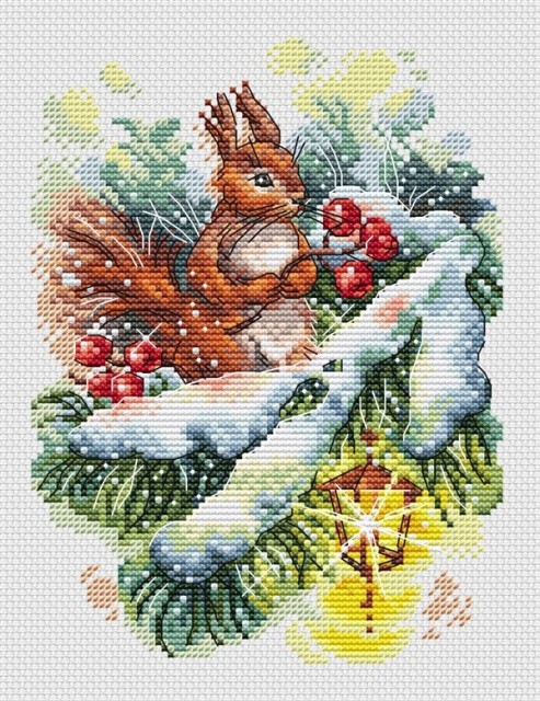 Korssting pakke - Vinter ekorn 20x25cm - 14CT
