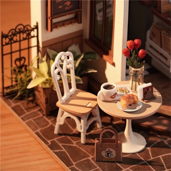 Slow life cafè - Byggesett m/ lys - DIY Miniature Room