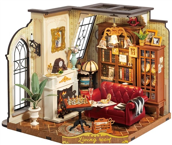 Catherine`s living room - Byggesett m/ lys - DIY Miniature Room