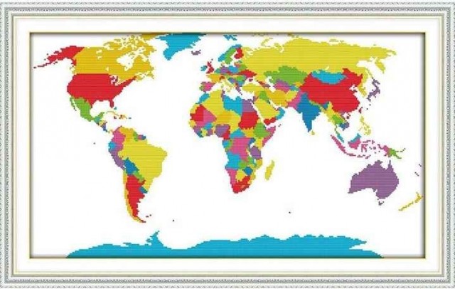 Korssting - broderipakke -  Colorful Worldmap