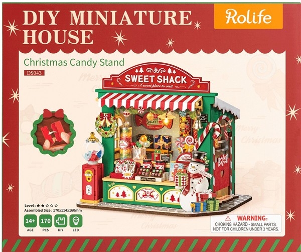 Christmas candy stand - Miniatyr hus byggesett m/ lys