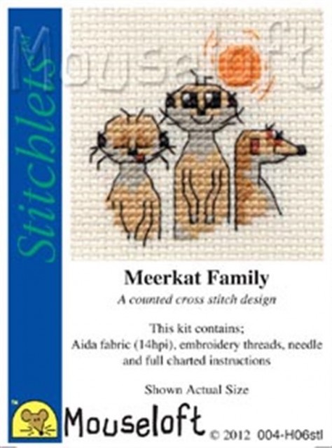 mini korssting - broderi pakke - meerkat familie