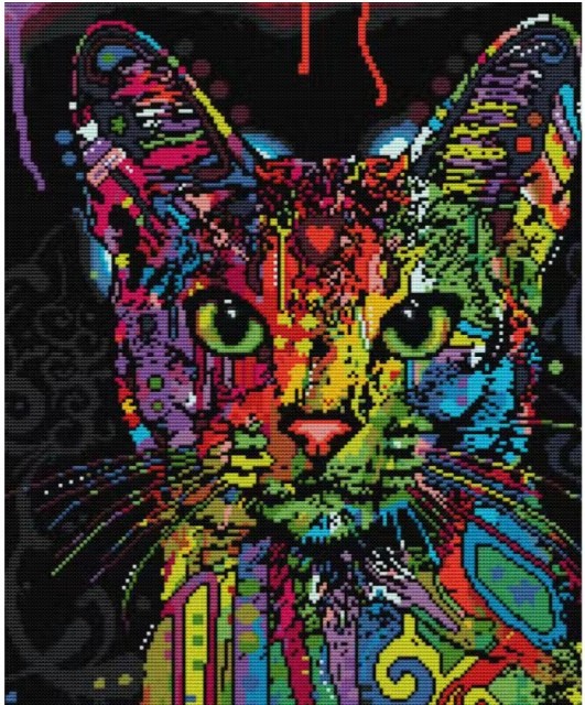 Korssting pakke - Colorful Cat (2) 37x44cm (påtegnet) 14CT