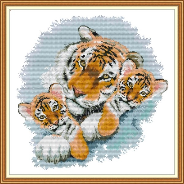 Korssting - broderipakke - tiger med unger